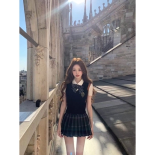 【1083人收藏】韩剧英伦学院风jk制服新款收腰显瘦甜美辣妹马甲衬