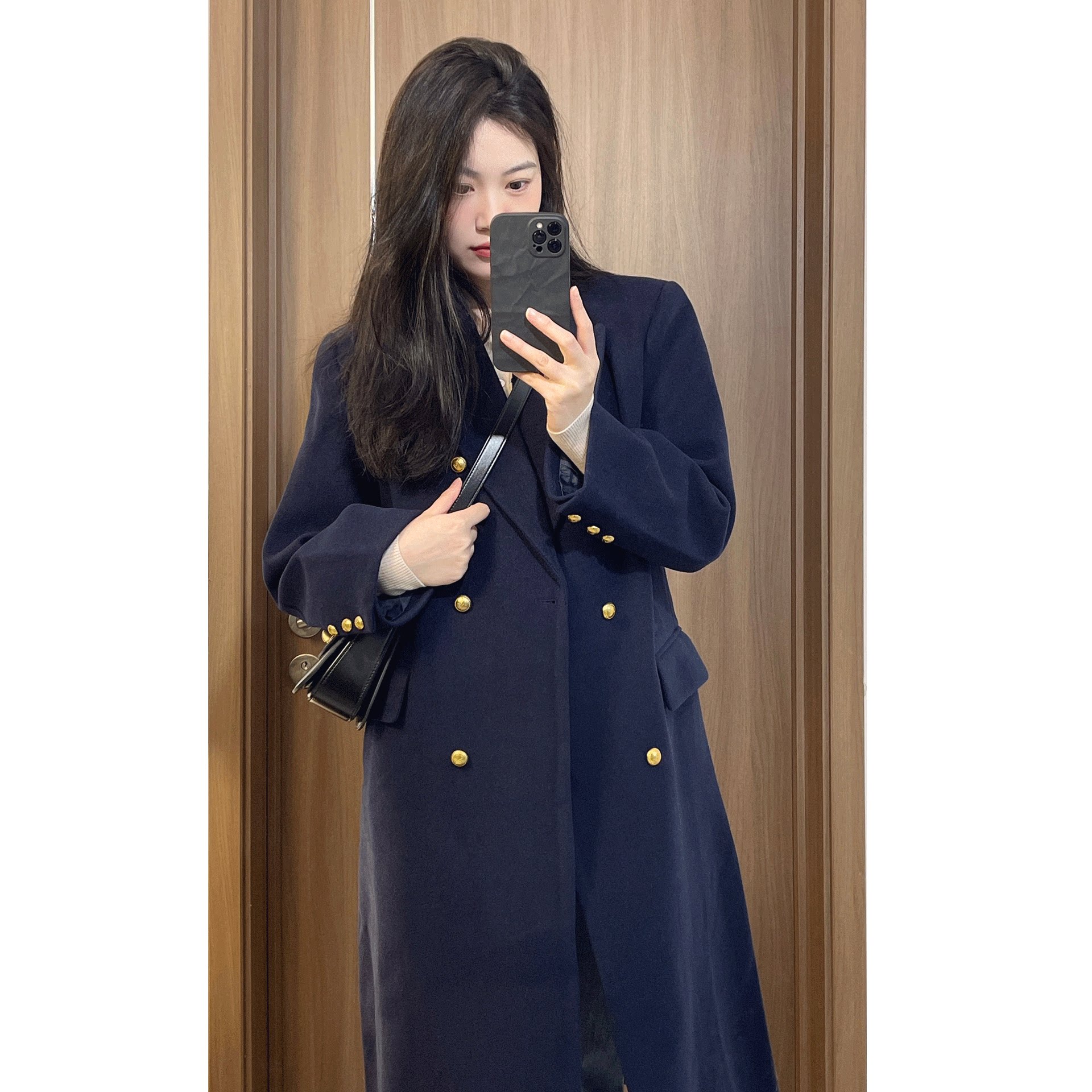 蓝色西装呢子大衣女2026秋冬新款高级感韩系小个子加厚毛呢外套潮