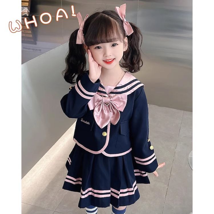 女宝宝学院风连衣裙2025春季新款时髦水手服女孩jk制服百褶裙套装
