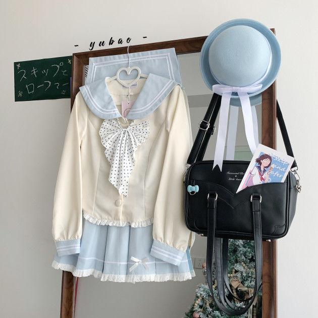 小花猪JK原创正版海盐奶酪高腰显瘦日系甜美少女感百皱裙套装JK女