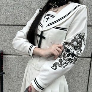 支配者~黔正版原创日系不良水手服jk制服春季套装长袖刺绣暗黑