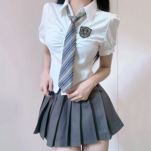 织野鹿jk粉色短袖衬衫收腰修身学生日系多巴胺百褶裙制服套装夏季