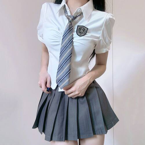 织野鹿jk粉色短袖衬衫收腰修身学生日系多巴胺百褶裙制服套装夏季