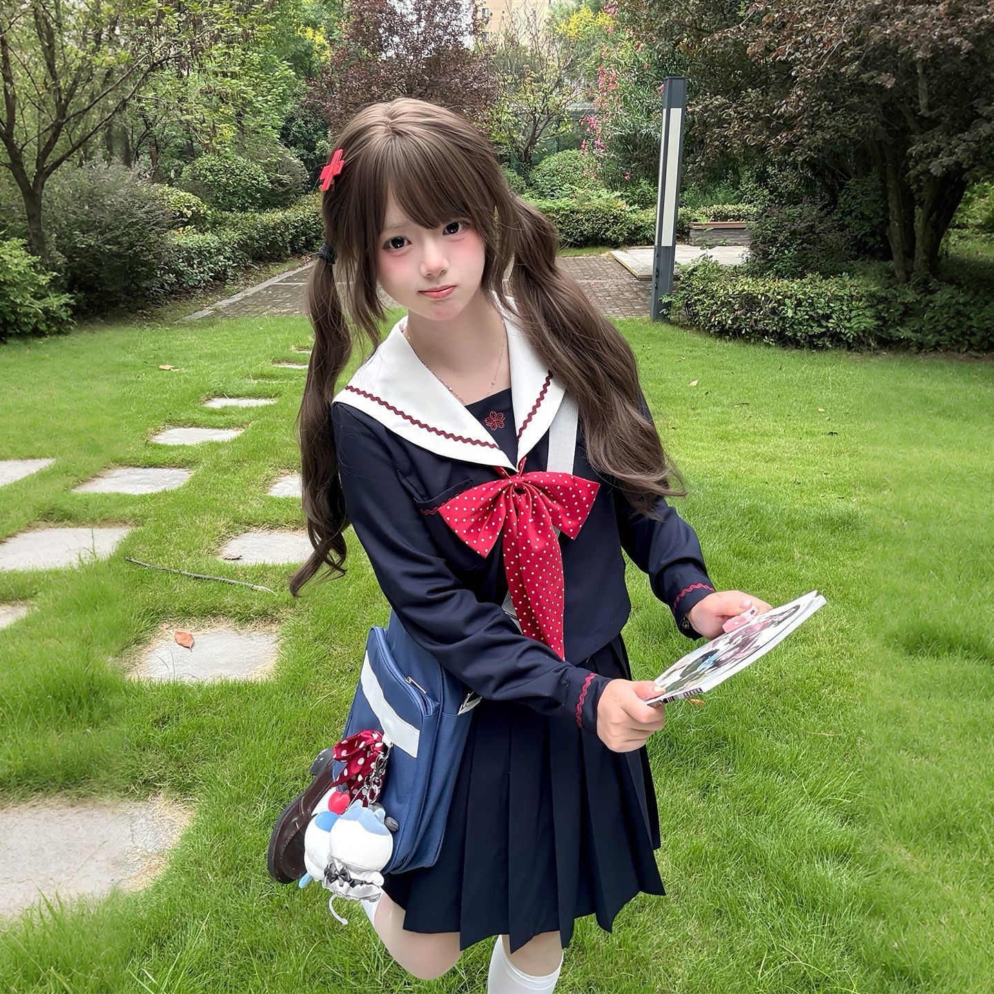 【莓果奶酪】原创正版JK酒红波点水手服长袖制服日系学院风秋套装