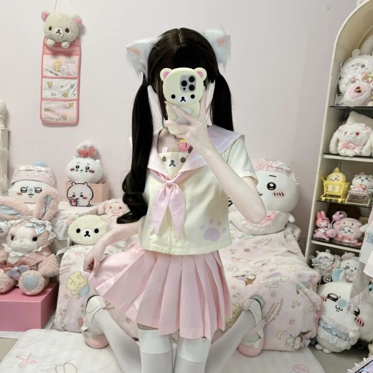 轻轻呼呼原创萌系JK制服短袖水手服套装粉色甜心百褶裙