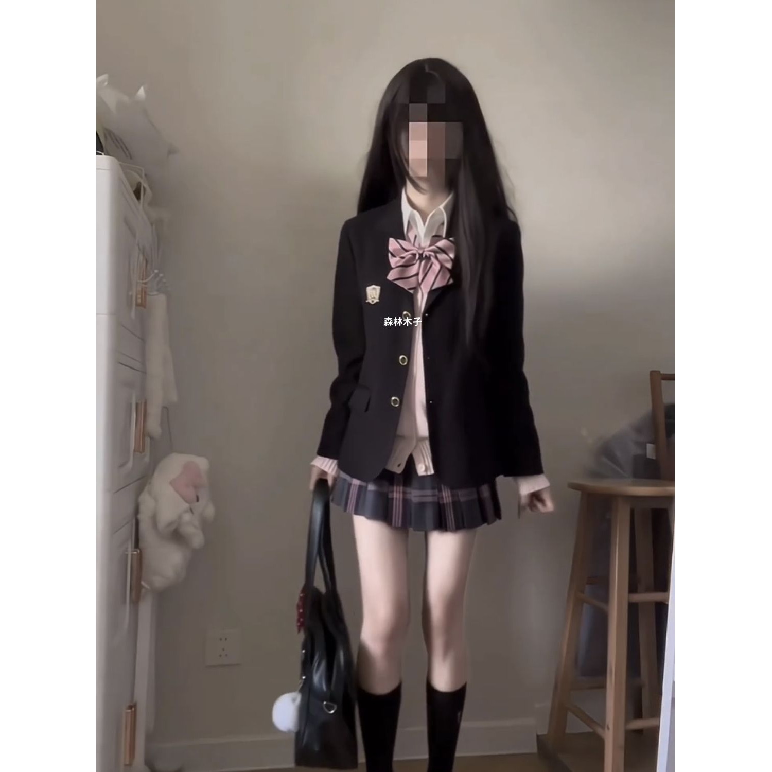 学院针织衫jk开衫制服百搭纯色校供感外套百褶裙新款套装三件套女