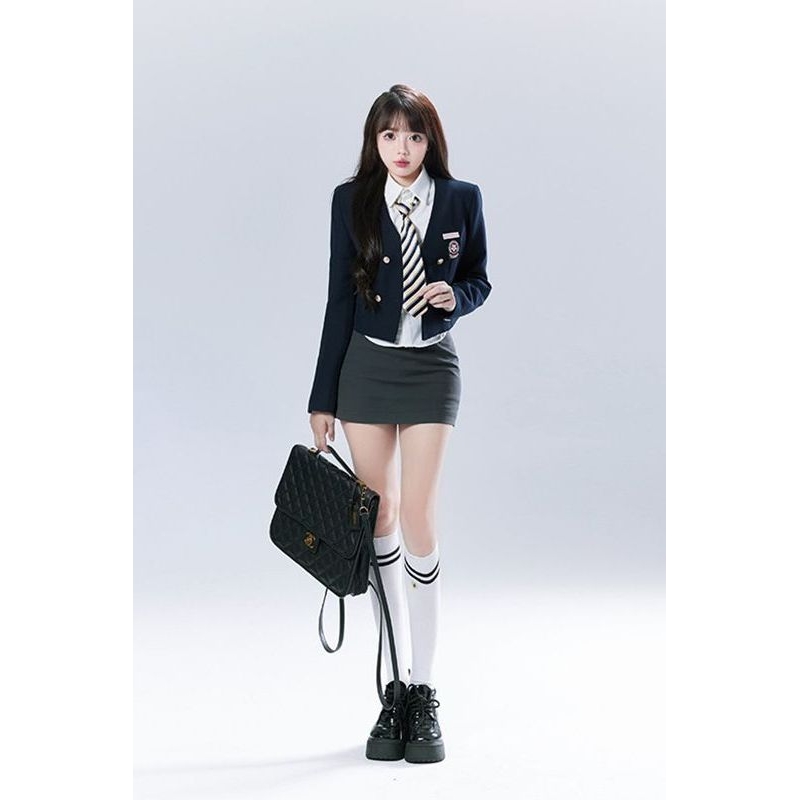 2025秋冬辣妹韩系女高学院风套装JK制服短款西装纯欲包臀半身裙女