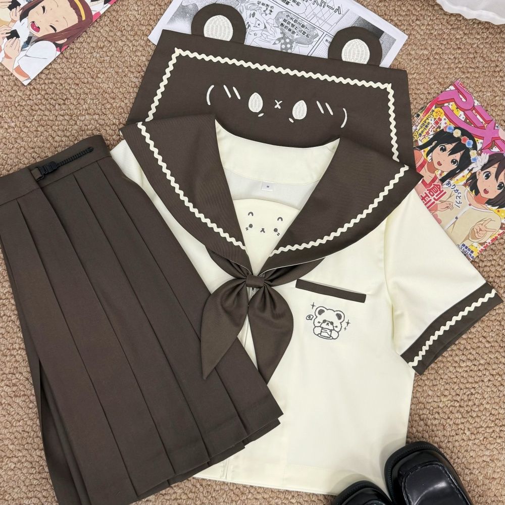 知半城原创jk制服【羔羔熊】日系咖色小熊幼稚园水手服女学生套装