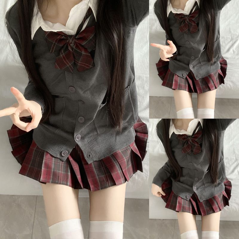 喵太jk正版原创JK制服秋冬套装格裙长袖开衫毛衣学院风校供