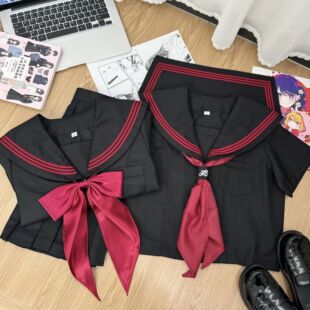知半城原创正版jk制服黑红三本基础款不良水手服学院风中间服套装