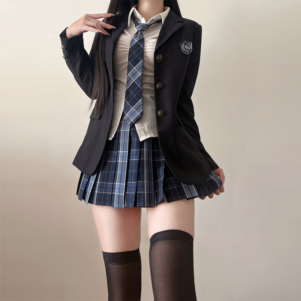 正版jk制服套装西装外套秋冬季小个子女学院风叠穿三件套西服套装