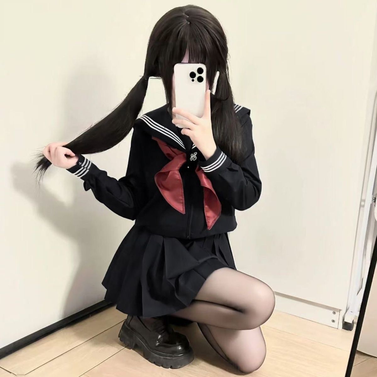 原创不良水手服正版jk制服套装中间日系学院风黑三本基础款长短袖