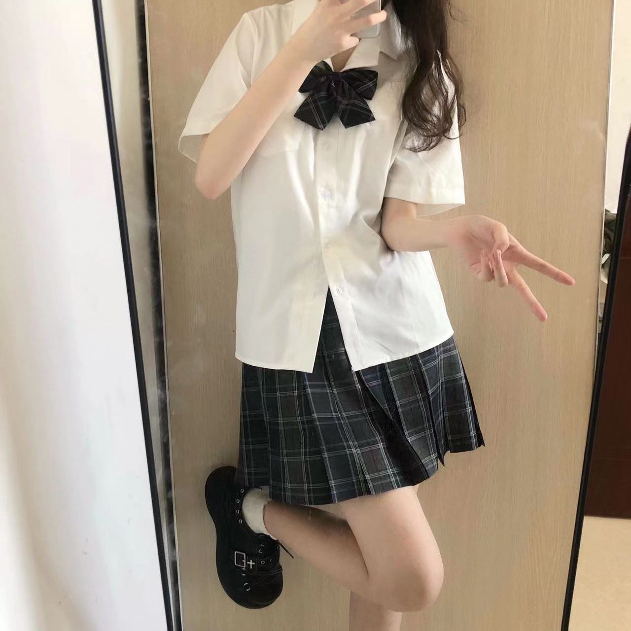 【逆时针】波利熊原创黑色jk制服格裙半身裙正版现货正统秋冬季