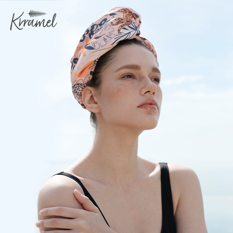 KRRAMEL时尚系列Wrap干发帽超强吸水速贵妇高档粉色真丝护发浴帽