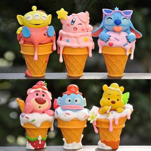 爆款夏日甜筒大明星盲盒创意礼物史迪仔噗噗可爱桌面摆件玩偶手办