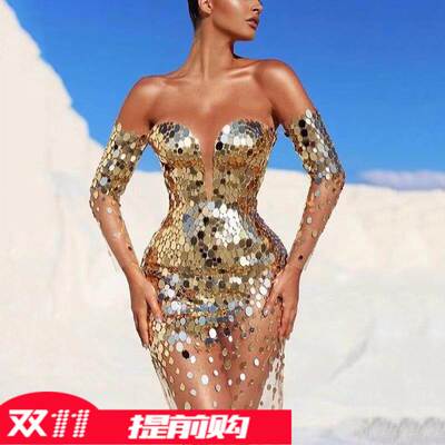 2021 new sexy one-shouldered party dress for ladies晚礼服裙