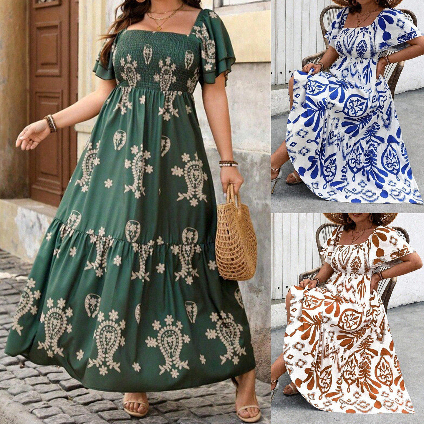 Plus size women fashion ladies dress大尺码女装印花洋装L-4XL