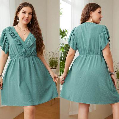 2022 summer plus size women deep V casual dresses 大码连衣裙