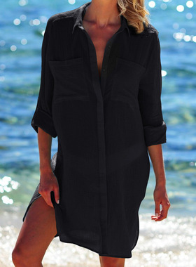 2024 Hidden Button Beach Cover Up Bikini Swimsuit Cardigan