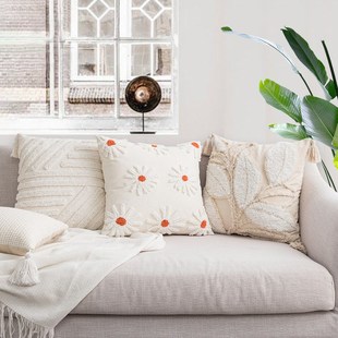 White Cushion Cover Decorative Tufted Pillow Case Tassels So