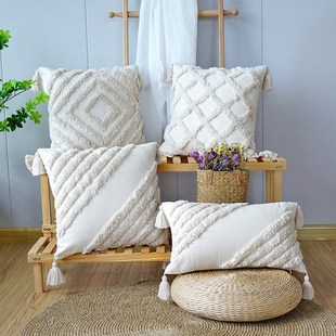 Premium Tufted Sofa Cushion Cover with Tassel Bohemian Handm