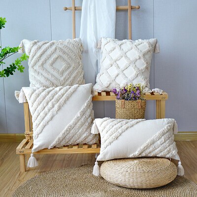 Premium Tufted Sofa Cushion Cover with Tassel Bohemian Handm