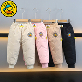 香港正品 子 男童女童加绒裤 小黄鸭儿童羊绒蚕丝长棉裤 羊毛加厚冬季
