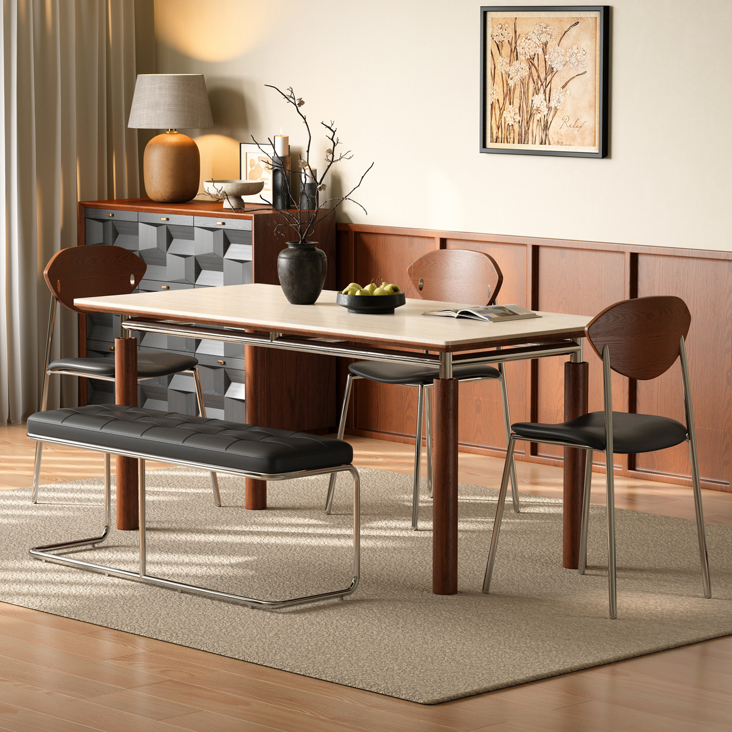 凡尔赛宫廷云柱实木岩板餐桌小户型复古中古风维亚长方形洞石饭桌,住宅家具,岩板餐桌,淘宝优惠券,粉丝福利购,淘宝优惠卷