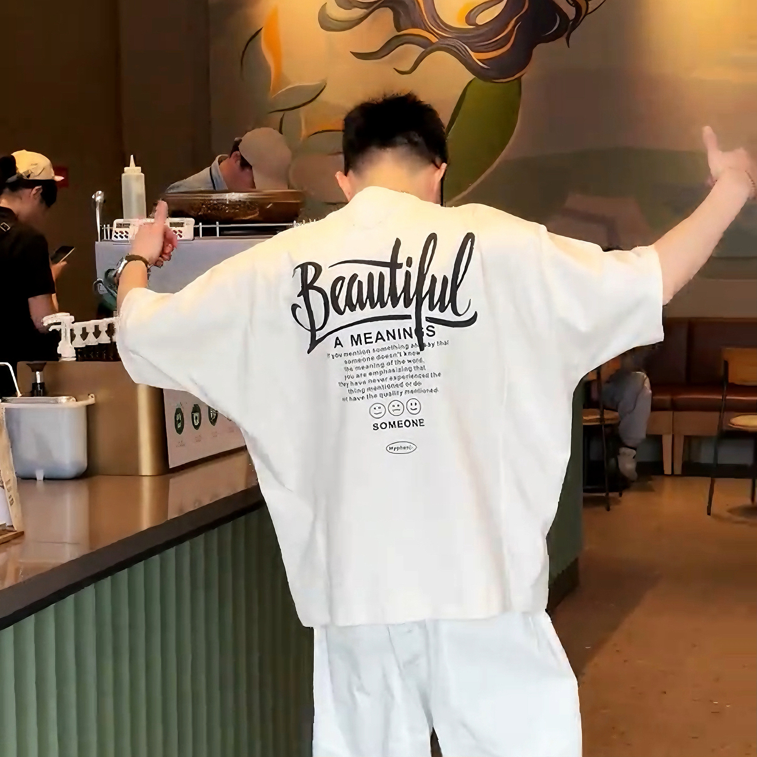 美式重磅蝙蝠袖圆领短袖潮牌痞帅
