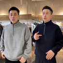 秋冬新款加绒肌理立领半拉链卫衣男士高档潮流宽松百搭休闲打底衫