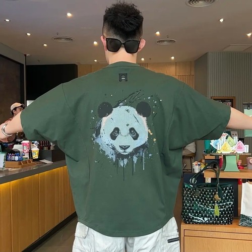 美式潮牌熊猫蝙蝠袖休闲圆领短袖