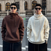 秋冬加绒美式 500克重磅潮牌连帽卫衣男高领时尚 百搭宽松落肩上衣