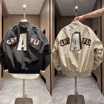 潮牌痞帅美式贴标刺绣棒球服外套