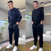 男潮流百搭圆领卫衣卫裤 秋冬加绒高档简约时尚 休闲运动套装 两件套
