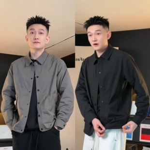 简约潮流纯色翻领夹克外套男高级感时尚 百搭宽松休闲上衣 新款 春季