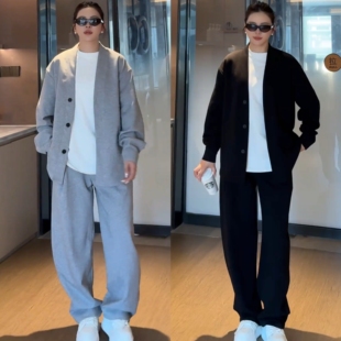 外套阔腿裤 春秋新款 百搭开衫 男时尚 两件套 慵懒风简约休闲运动套装