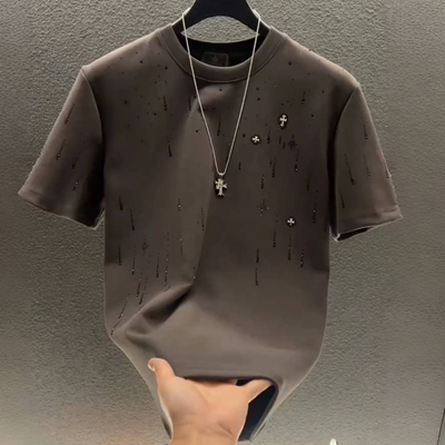 夏季流星满钻潮牌高档轻奢短袖男