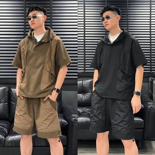 潮牌时尚拼接休闲运动速干套装