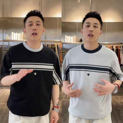 潮牌轻奢条纹撞色休闲圆领短袖