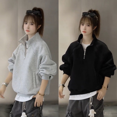 潮牌拼接半拉链卫衣百搭休闲上衣
