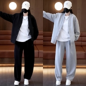 开衫 男潮牌宽松落肩款 外套两件套 高级感简约休闲运动套装 2026春季