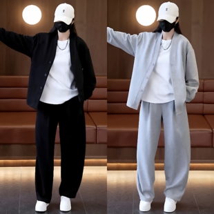 2026春季高级感简约休闲运动套装男潮牌宽松落肩款开衫外套两件套