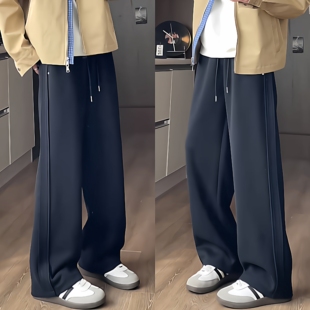 重磅直筒休闲裤 美式 男士 潮牌宽松百搭阔腿裤 秋季 运动弯刀卫裤 新款