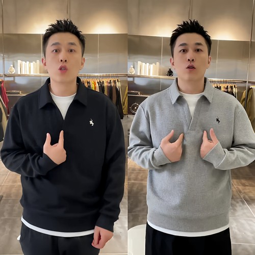 潮牌华夫格假两件衬衫领卫衣