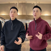 百搭休闲打底衫 秋冬新款 简约拼接立领半拉链卫衣男加绒高级感时尚