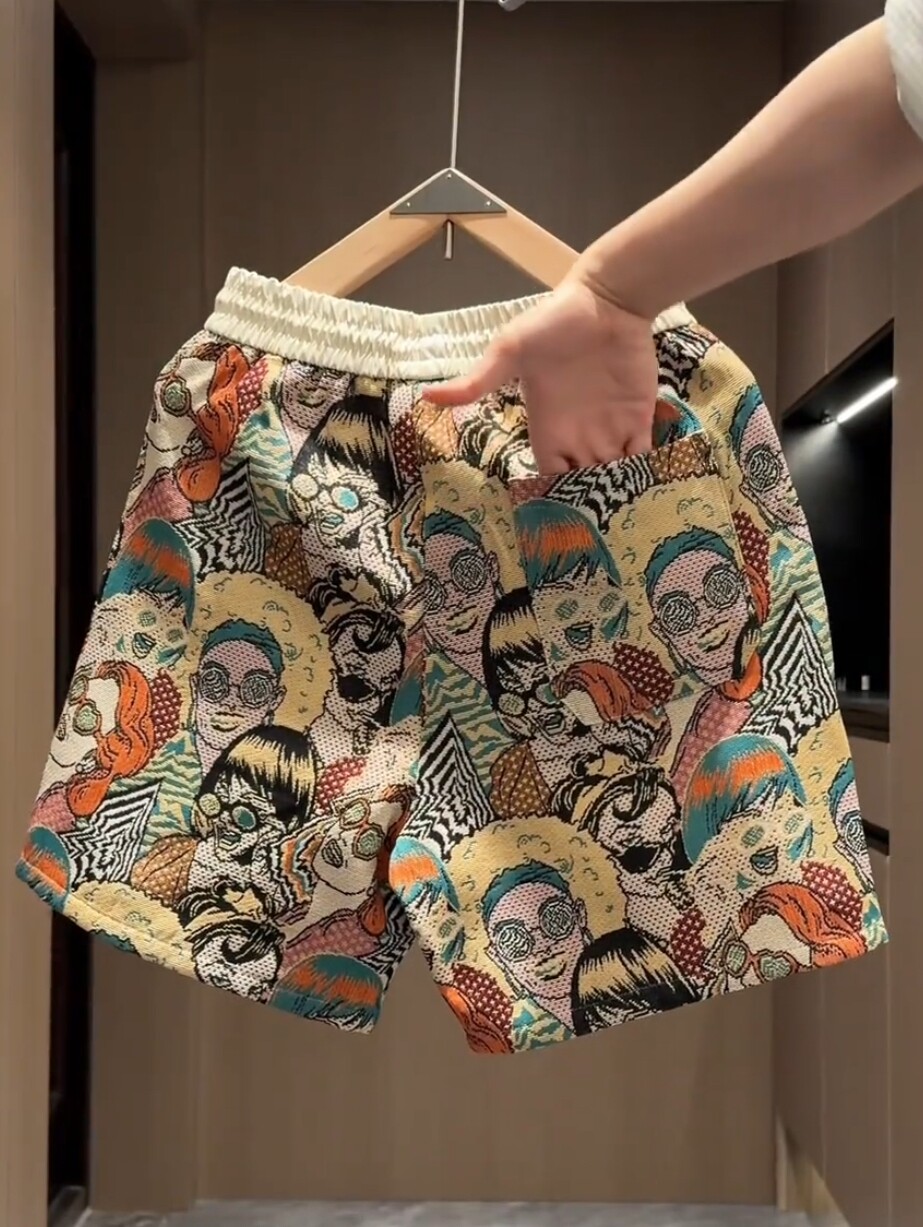 IN SUMMER THE NEW HIGH-END FASHION BRAND JACQUARD CASUAL SHORTS FOR MEN AND WOMEN ARE FASHIONABLE LOOSE AND VERSATILE BREATHABLE SPORTS CROPPED PANTS