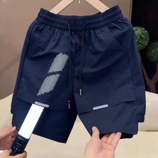 男宽松百搭网眼透气冰丝运动速干五分裤 潮牌拼接休闲短裤 新款 夏季