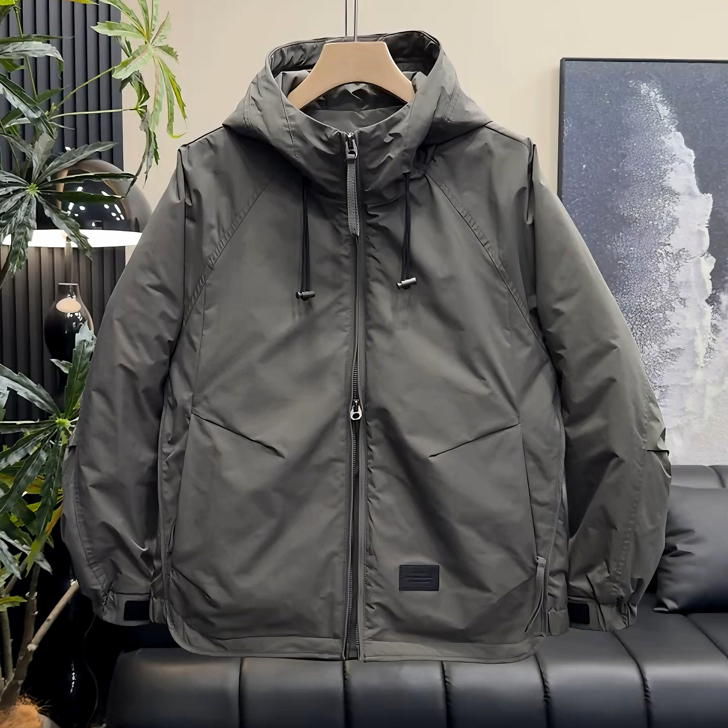 秋冬爆款潮牌工装连帽棉服外套男简约时尚百搭加厚防风冲锋衣夹克
