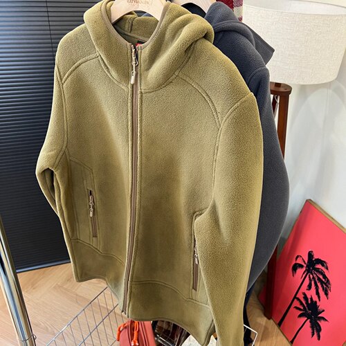 双面摇粒绒外套连帽上衣秋冬宽松