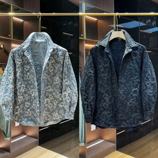 2025春秋浮雕提花设计翻领衬衫 外套男女痞帅宽松百搭弧形休闲上衣